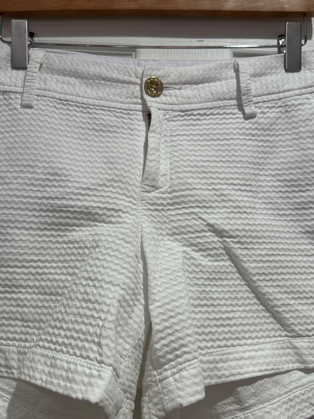 Lilly Pulitzer White High-Textured Shorts with Gold Button